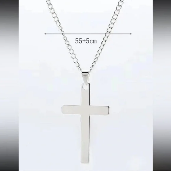 Men Silver Cross Charm Necklace - Picture 3 of 3